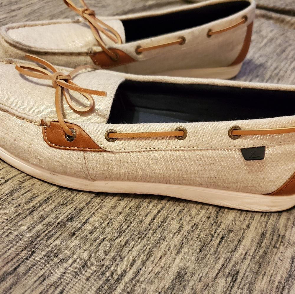 Canvas Sperry Topsiders Beige with Gold Fleck